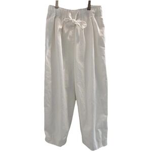 COS Relaxed Cotton Crop Trousers White Elastic Waist Cropped Womens 4 Wide Taper